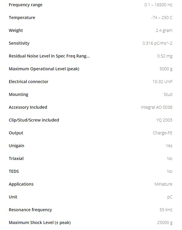 BK超小型壓電電荷型加速度計4375型技術(shù)參數(shù)