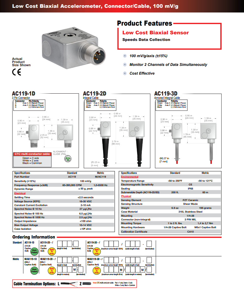CTC 雙軸加速度振動計AC119 技術參數(shù)